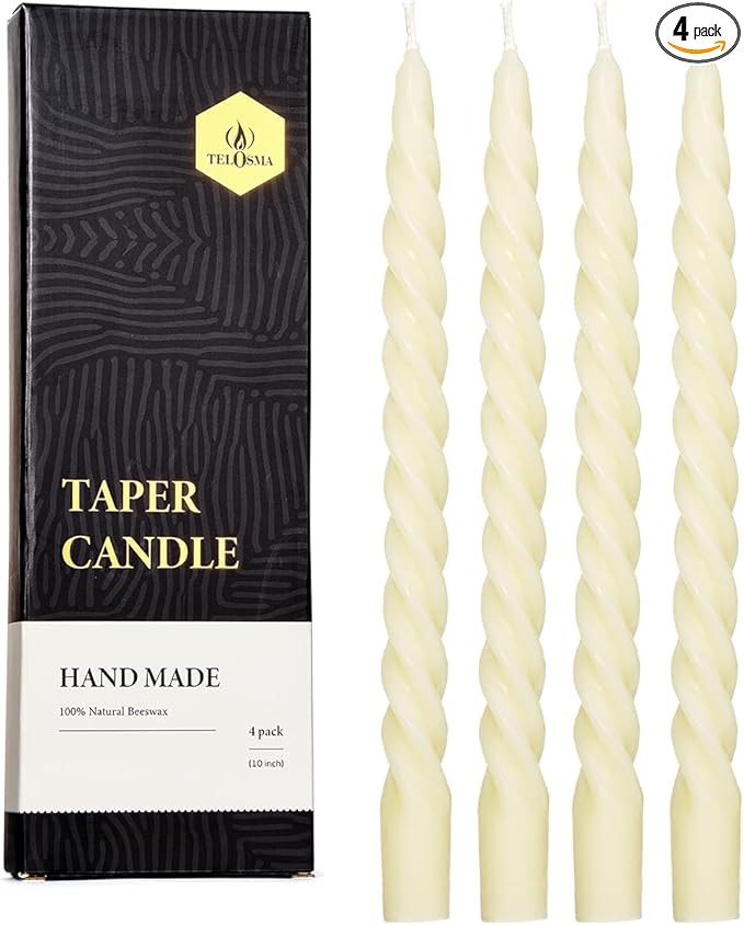 Beeswax Taper Candles Set of 4, Spiral Taper Candle Sticks Dripless Long Candle Sticks for Dinner... | Amazon (US)