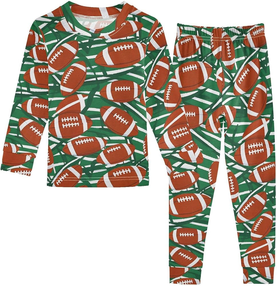 Pajamas Set Football Green Stripes 2 Piece Pjs Sets Long Sleeve Sleepwear and Bottom for 18M-8Y | Amazon (US)