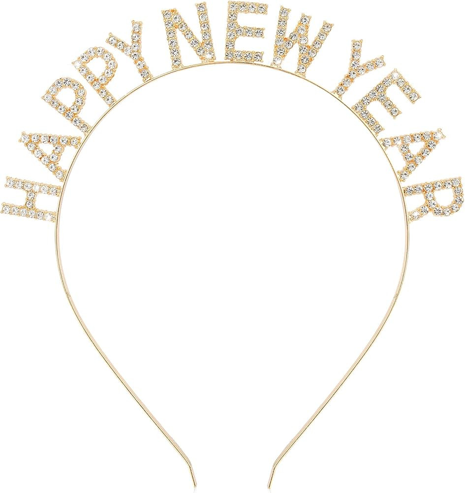 Happy New Year Headband Rhinestone New Year's Headbands, Gold Headband, Holiday Party Tiara, Crys... | Amazon (US)