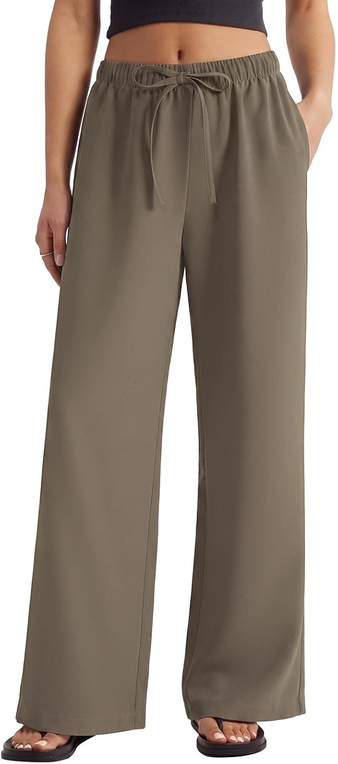 SUUKSESS Women Wrinkle Free Wide Leg Pants Flowy Palazzo Casual Trousers | Amazon (US)