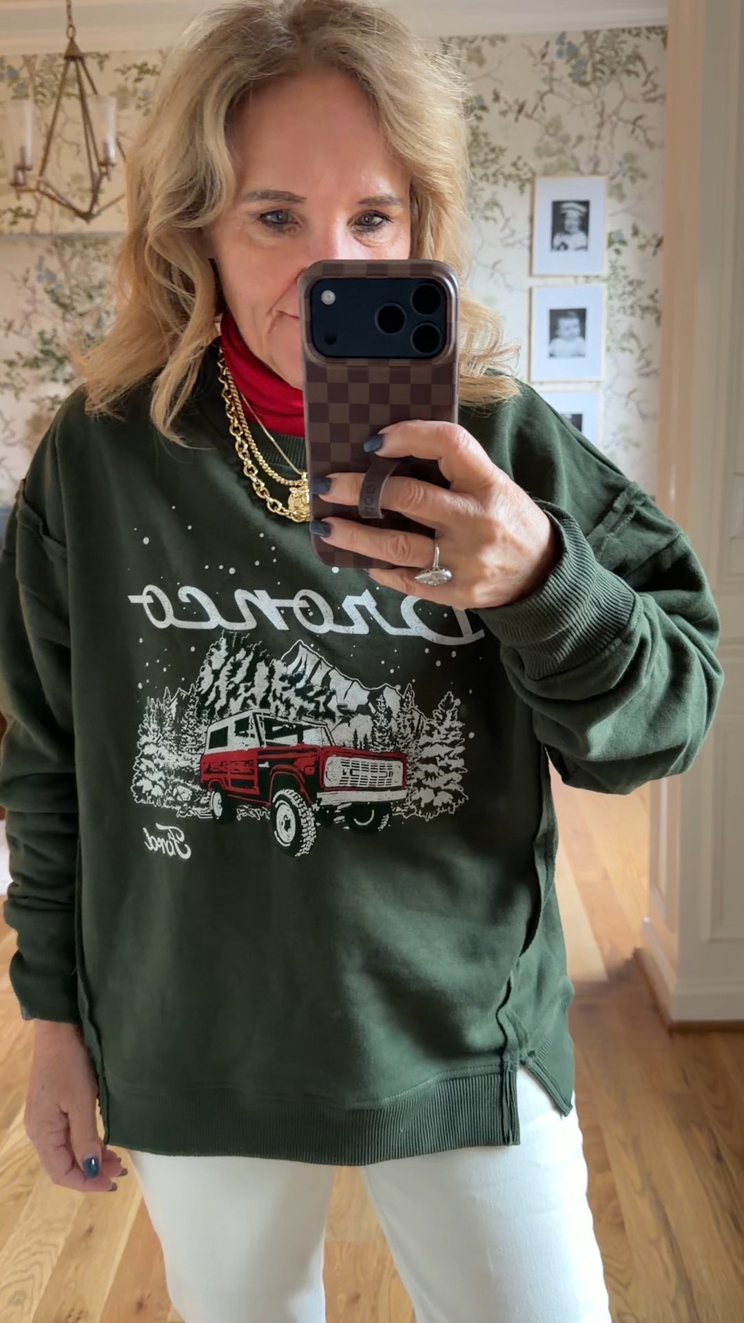 Sweatshirt, size large, I did size up
Turtleneck size medium
Ecru jeans are by Spanx. They have great stretch, but you have to size up two sizes.
Clogs tts 
Shop the Allie Bess sale starting at 8 PM central standard time with code BLKFRI


#LTKHoliday #LTKFindsUnder100 #LTKOver40