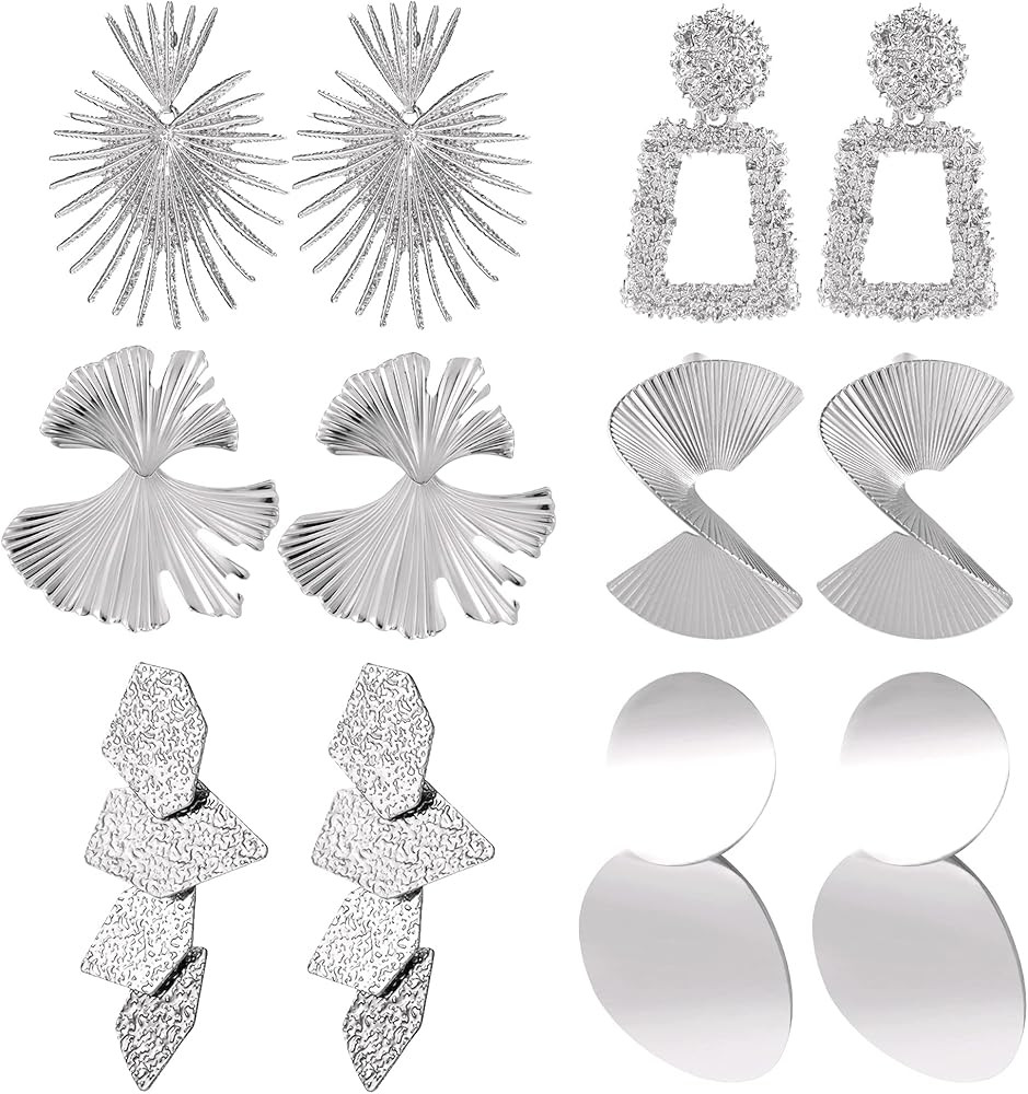 6 Pairs Bmadge Statement Earrings Set for Women, Large Silver Gold Geometric Earrings Hypoallerge... | Amazon (US)
