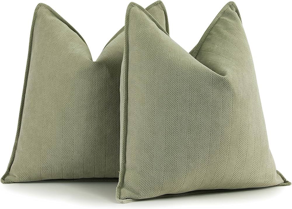 ZWJD Sage Green Pillow Covers 18x18 Set of 2 Chenille Pillow Covers with Elegant Design Soft and ... | Amazon (US)