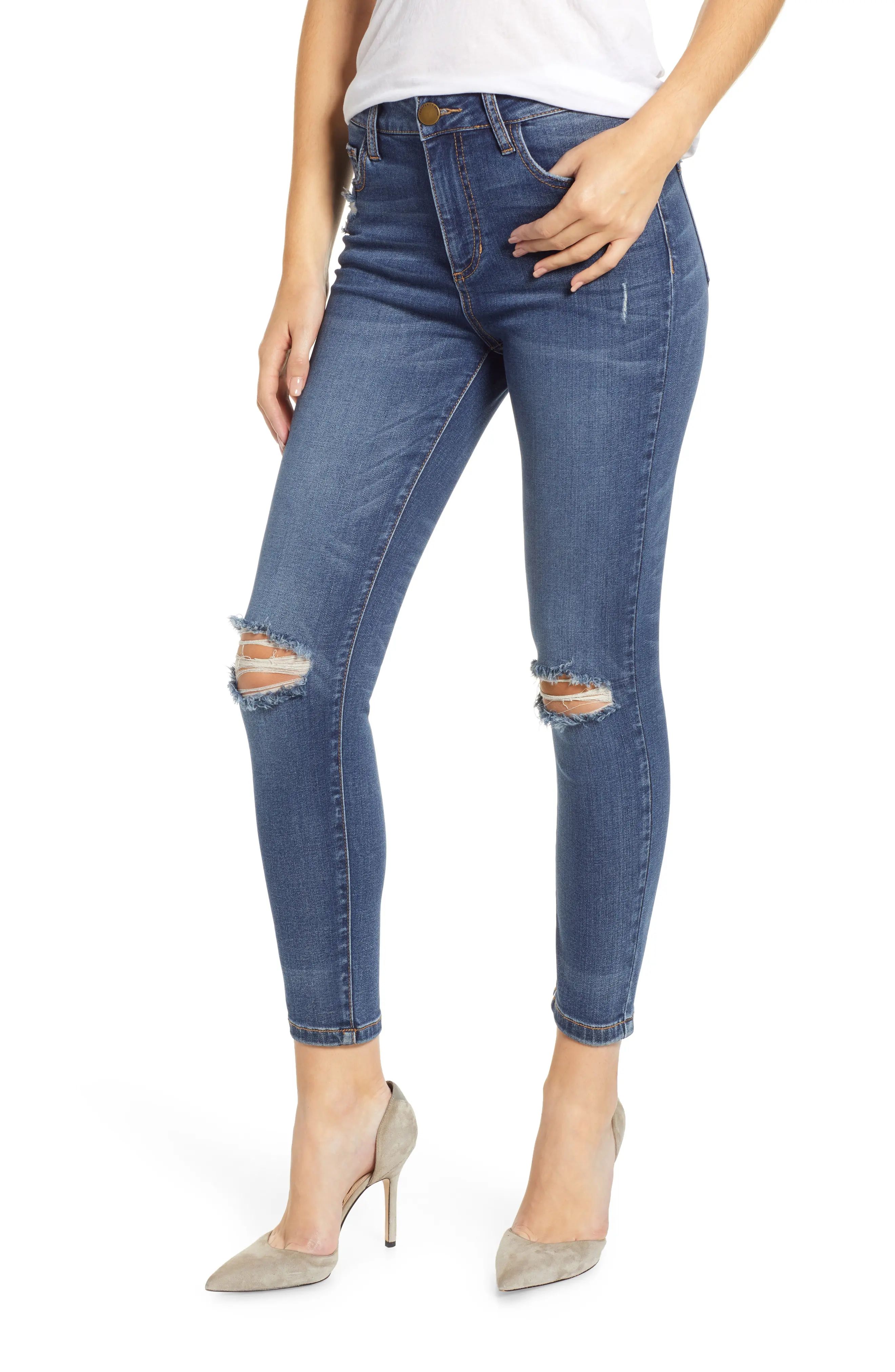 Women's Prosperity Denim Ripped High Waist Skinny Jeans, Size 24 - Blue | Nordstrom