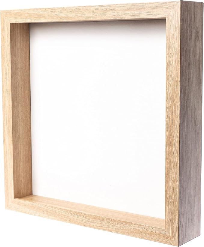 FrameWorks 11” x 11” Natural Oak Wooden Shadow Box Frame – Soft Felt Back, Tempered Glass, ... | Amazon (US)