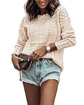 Sidefeel Womens Fall Sweaters Hollow Out Crochet Long Sleeve Crewneck Sweaters Knitted Pullover Jump | Amazon (US)
