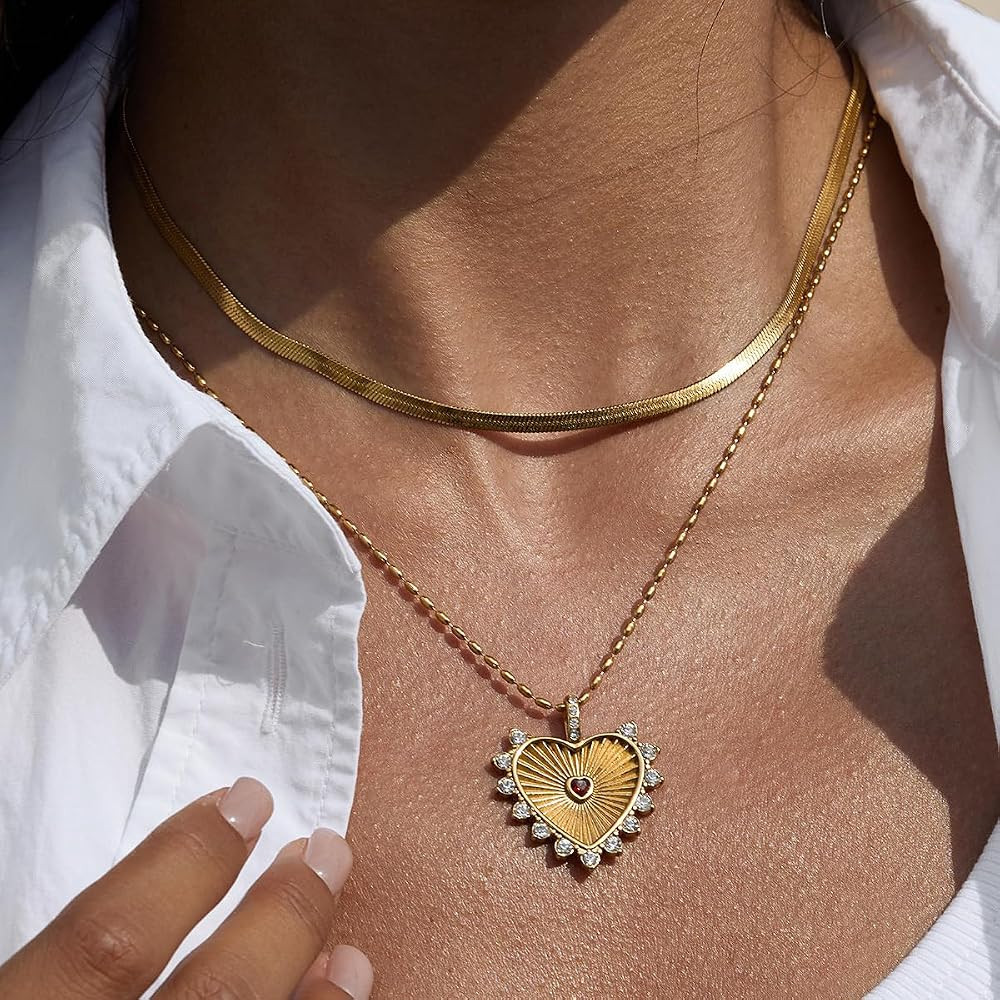 golden Heart Necklace for Women 18K metal red heart Pendant Dainty Birthday Mother's Day Valentin... | Amazon (US)