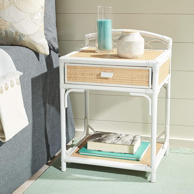 Safavieh Home Bea Coastal White and Natural 1-drawer 1-shelf Nightstand | Amazon (US)