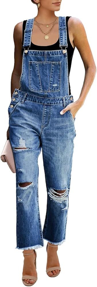 LookbookStore Women's Casual Ripped Denim Bib Overalls Stretch Jeans Pants Jumpsuits | Amazon (US)
