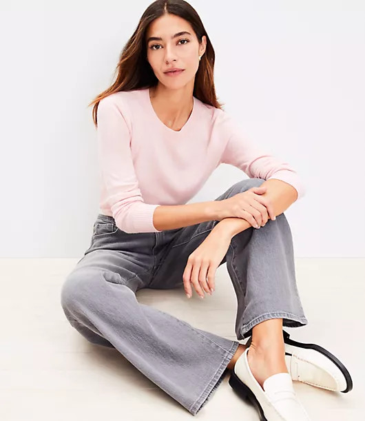 Loft Petite High Rise Wide Leg Jeans in Vintage Grey Wash | LOFT