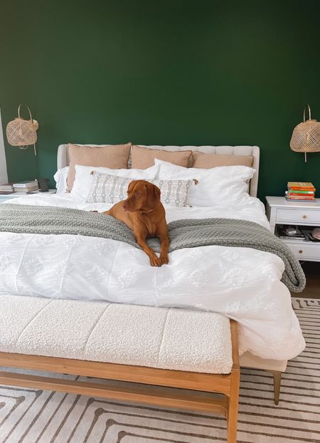 The nursery isn't the only place I'm nesting! I got into the mood to make some changes to my bedroom bedding too!  Dog not included 😝

Home decor, bedroom decor, accent wall, boho vibes, king bed, bench, target finds 

#LTKunder100 #LTKhome #LTKunder50