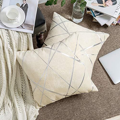 GIGIZAZA Decorative Couch Pillow Covers 20 x 20,Sofa Thick Cushion Pillow Covers,Square White Luxury | Amazon (US)