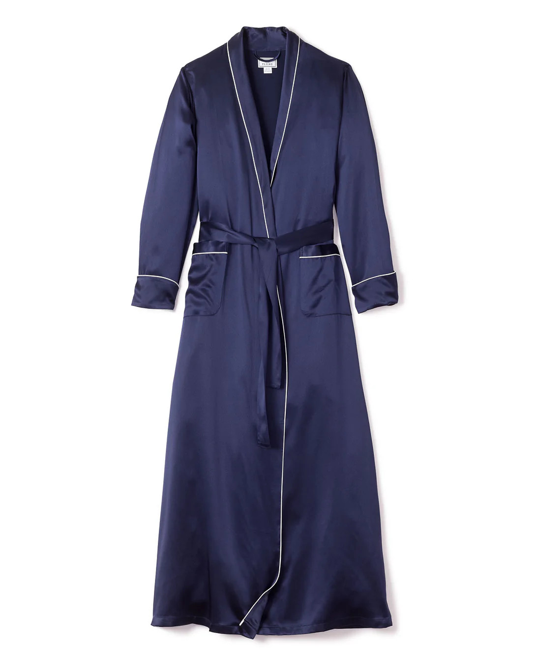 Women's Silk Long Robe in Navy | Petite Plume