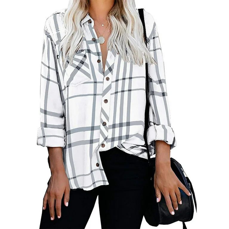 Long -sleeved grid printing female liningWomen Long Sleeve Stripe Plaid Shirt Sexy Pocket Blouse ... | Walmart (US)