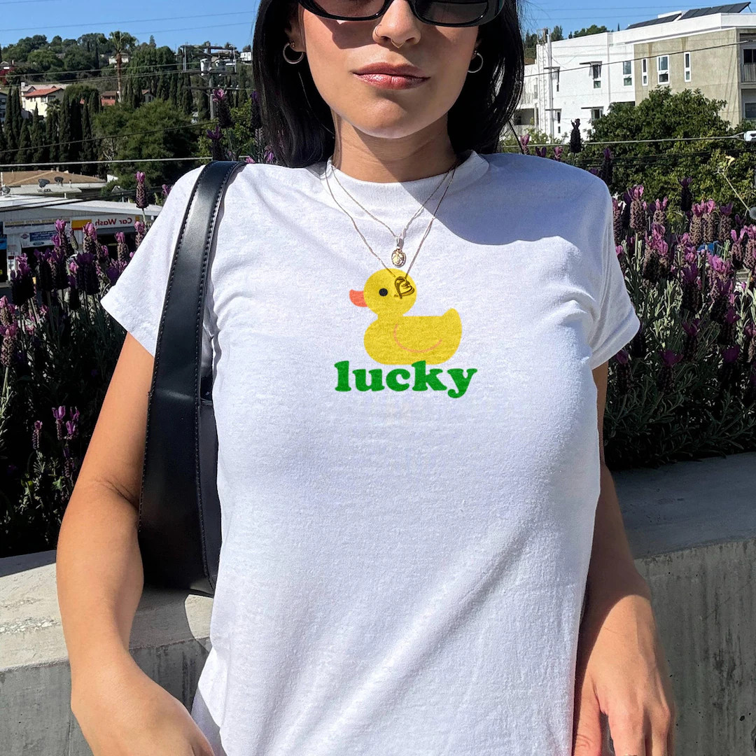Lucky Duck Baby Tee St Patrick's Day Baby Tee Lucky Trendy Y2K St Patty's Day Luck Of The Irish B... | Etsy (US)
