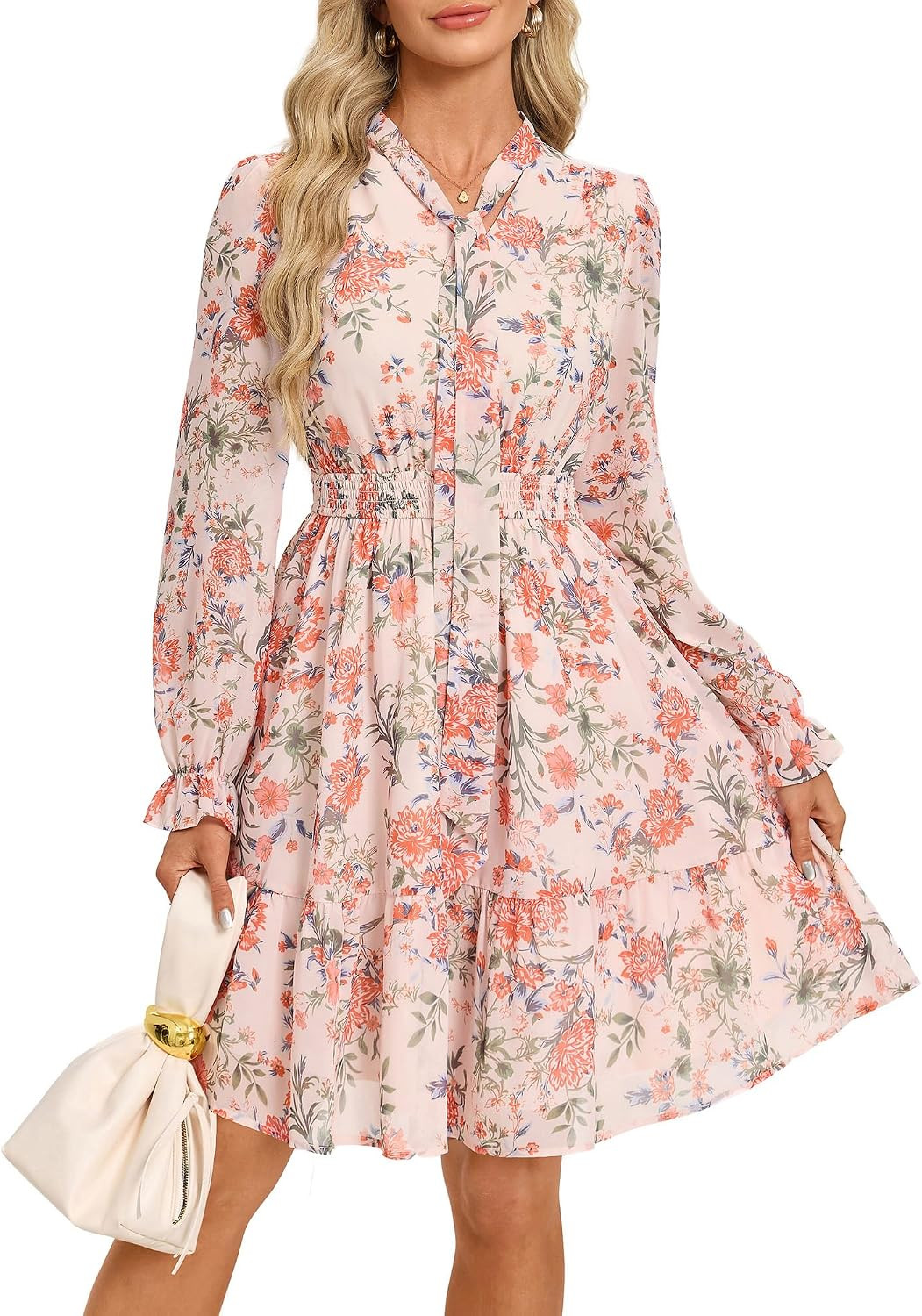 GRACE KARIN Women's Casual Long Sleeve Chiffon Floral Mini Fall Dresses | Amazon (US)