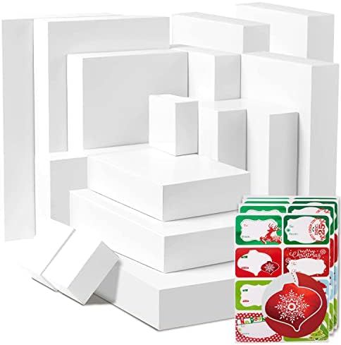 16 White Gift Wrap Boxes with Lids for wrapping Large Clothes and 80 Count Foil Christmas Tag Sticke | Amazon (US)