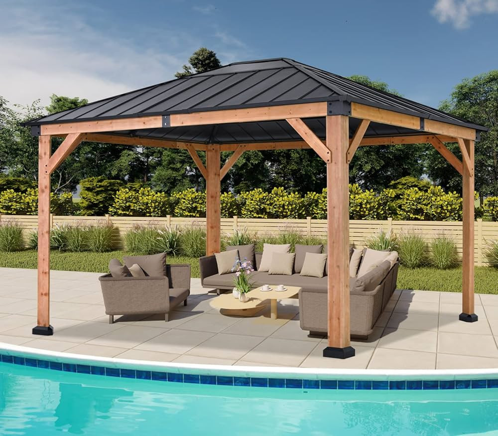 ABCCANOPY Wood Gazebo 11x13 - Outdoor Patio Wooden Gazebo with Hardtop Metal Roof for Garden, Bac... | Amazon (US)