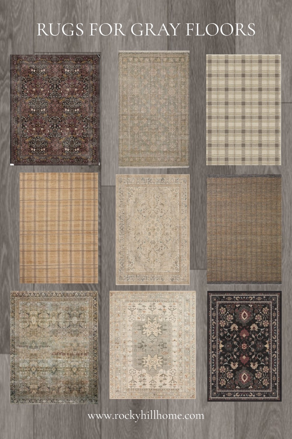 For anyone looking to warm up gray floors, here’s a curated collection of rugs that look great with gray floors and can help build an overall home color palette.

gray floor rugs, plaid rug, moody decor, pottery barn, ruggable, loloi

#LTKHome