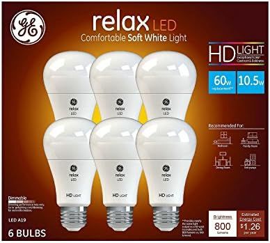 GE Relax High Definition LED Light Bulb 10.5-watt 2700K Comfortable Soft White 800-Lumens 6-Pack ... | Amazon (US)