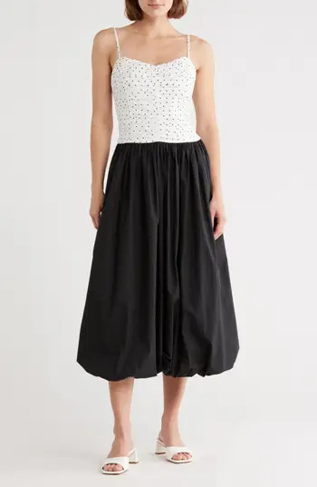 Lush Mixed Media Bubble Skirt Midi Dress in White Black at Nordstrom Rack, Size X-Large | Nordstrom Rack