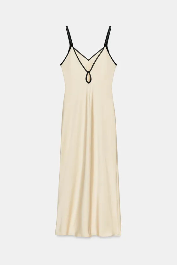 CONTRAST TRIM SATIN MIDI DRESS | Zara UK