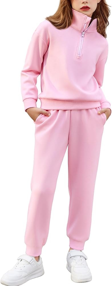 Arshiner Girls 2 Piece Outfits Sweatsuit Set Half Zip Lapel Collar Long Sleeve Sweatshirt Sweatpa... | Amazon (US)