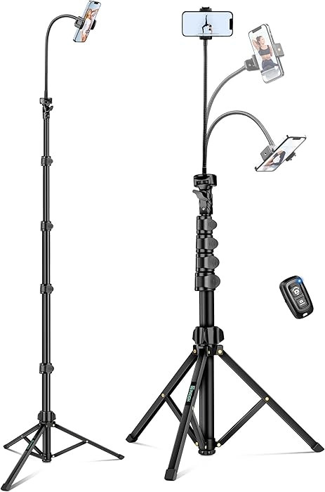 Phone Tripod, 85" Tripod for Cell Phone iPhone with Gooseneck, Aluminum Tripods Stand for Video R... | Amazon (US)