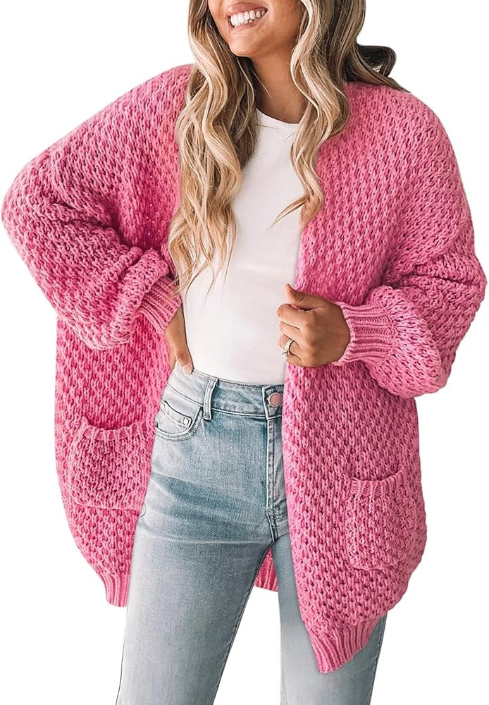 Pink Queen Women 2025 Fall Oversized Sweaters Cardigan Lantern Sleeve Chunky Knit Outwear Coats w... | Amazon (US)