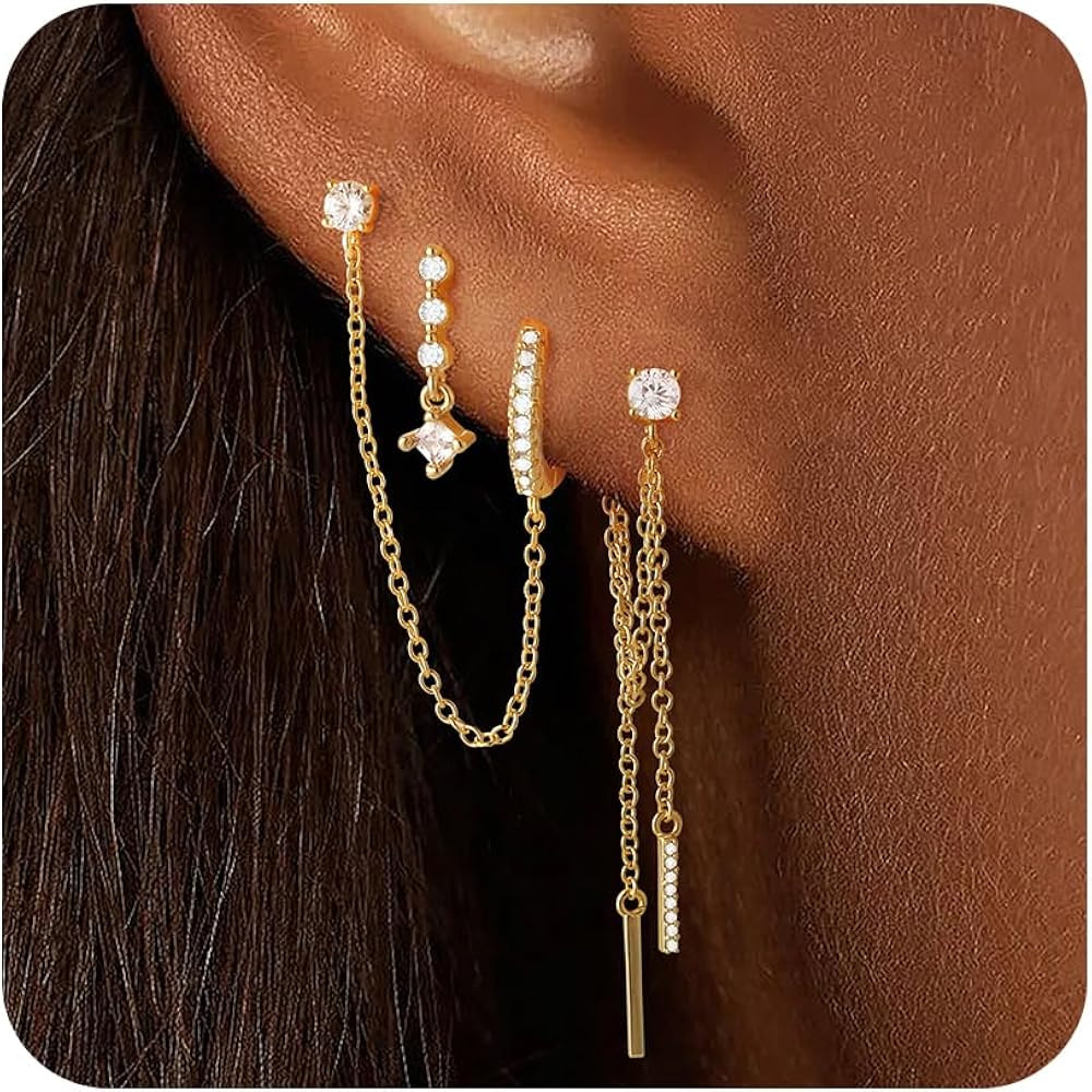 Gold Silver Earrings for Women Trendy 14K Gold Plated Dangle Hypoallergenic Cartilage Earrings Sm... | Amazon (US)