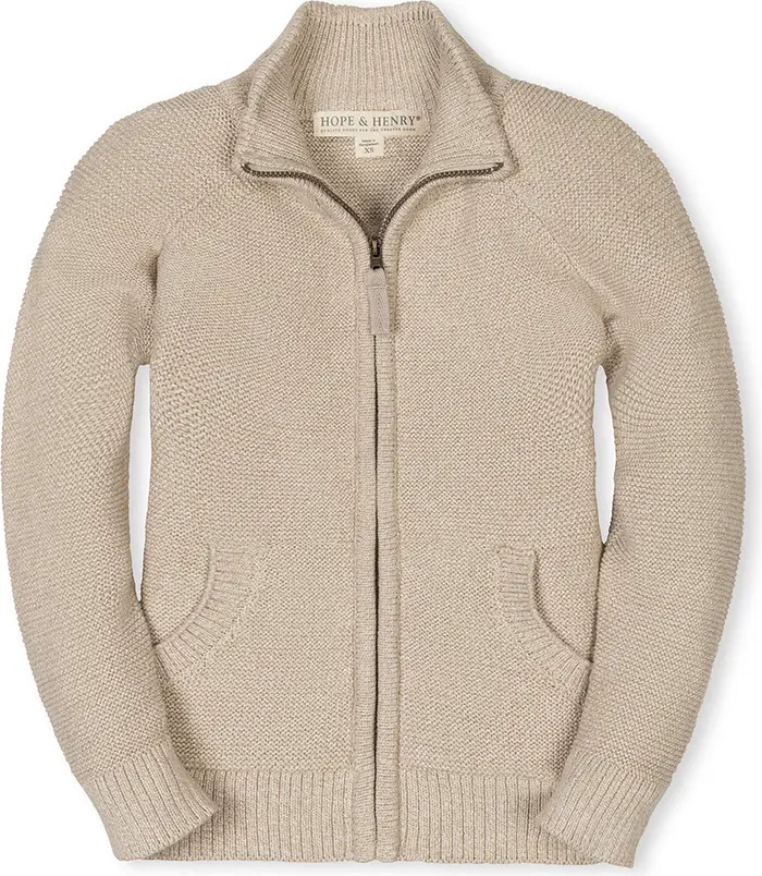 Kids' Organic Long Sleeve Full Zip Raglan Mock Neck Sweater | Nordstrom