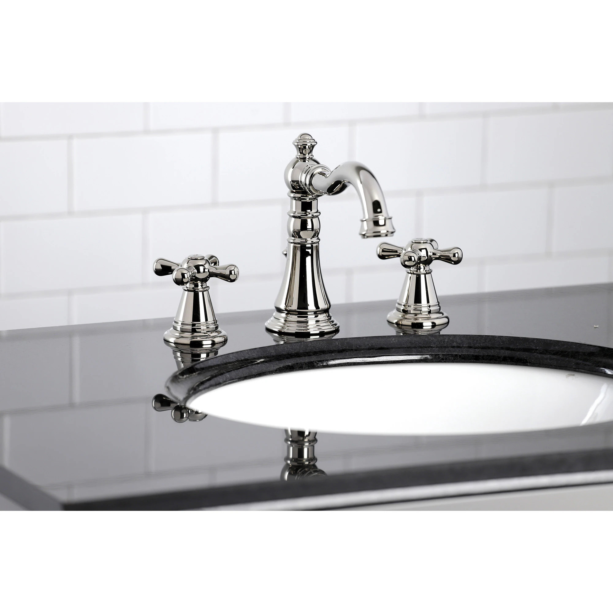 Kingston Brass American Classic Polished nickel Widespread 2-handle Low-arc Residential Handle Bathroom Sink Faucet with Drain | WLFSC1979AAX | Lowe's
