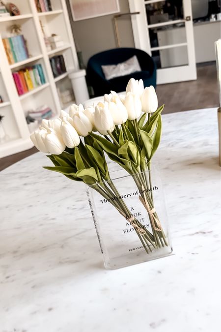 Viral flower vase acrylic bookshelf decor faux tulips spring home drift Amazon finds 