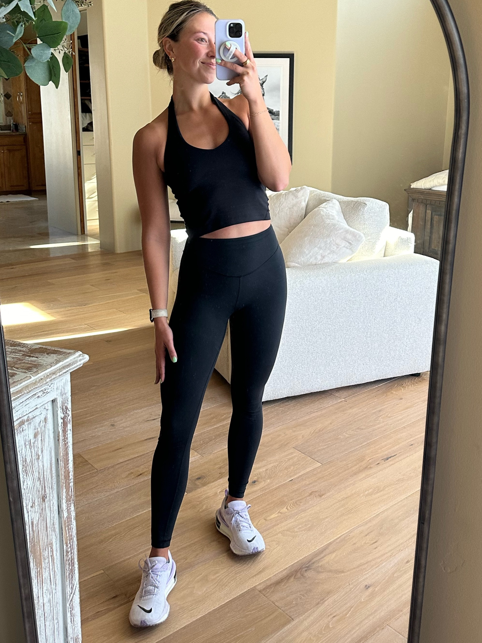 I love this Lululemon align halter tank. And my current favorite lululemon leggings to workout in are these Wunder under smoothcover pants. Paired with my purple Nike invincibles! 💜 phone case and shoes are matching today! #amazon #lululemon 

#LTKStyleTip #LTKFitness #LTKFindsUnder100