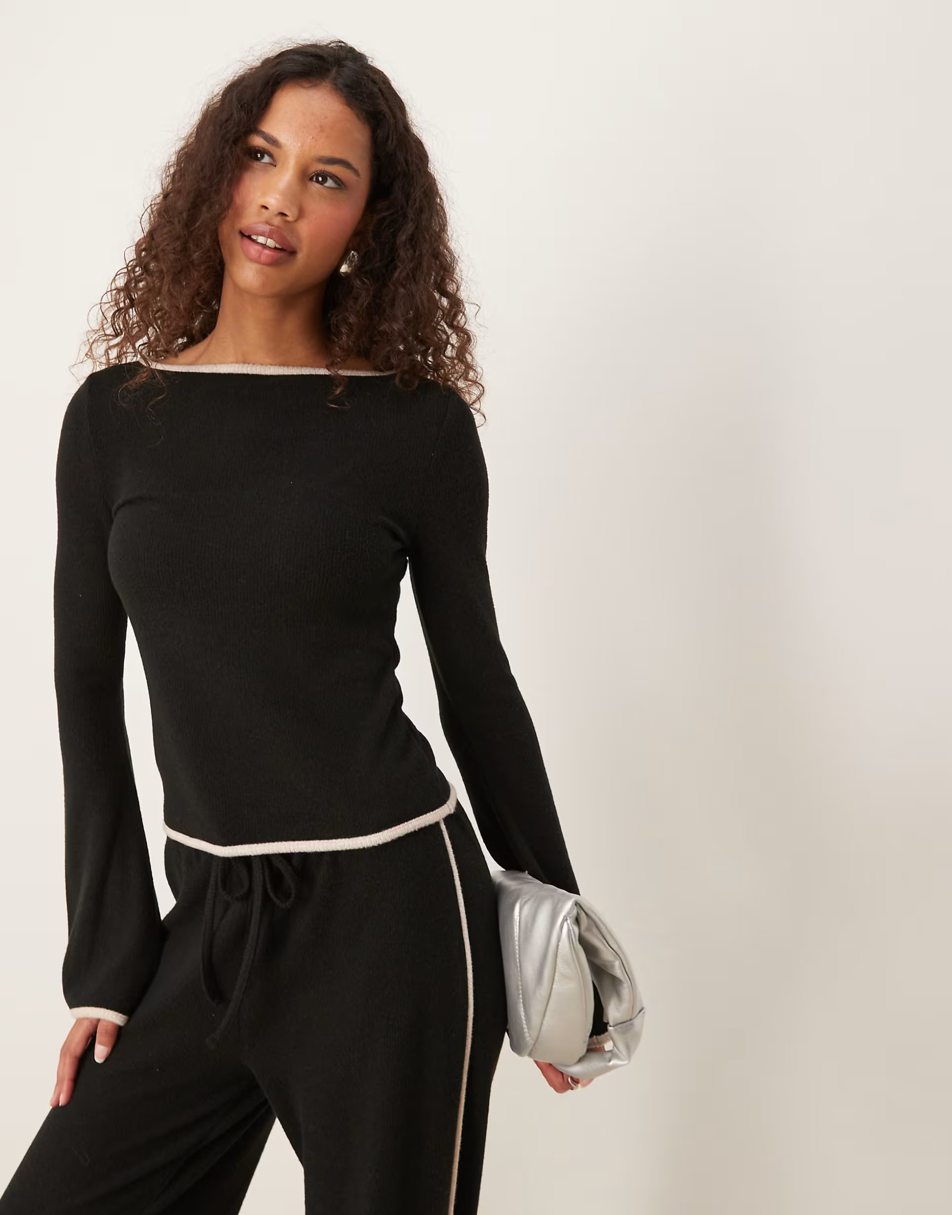 ASOS DESIGN super soft angel sleeve top with tipping in black | ASOS (Global)