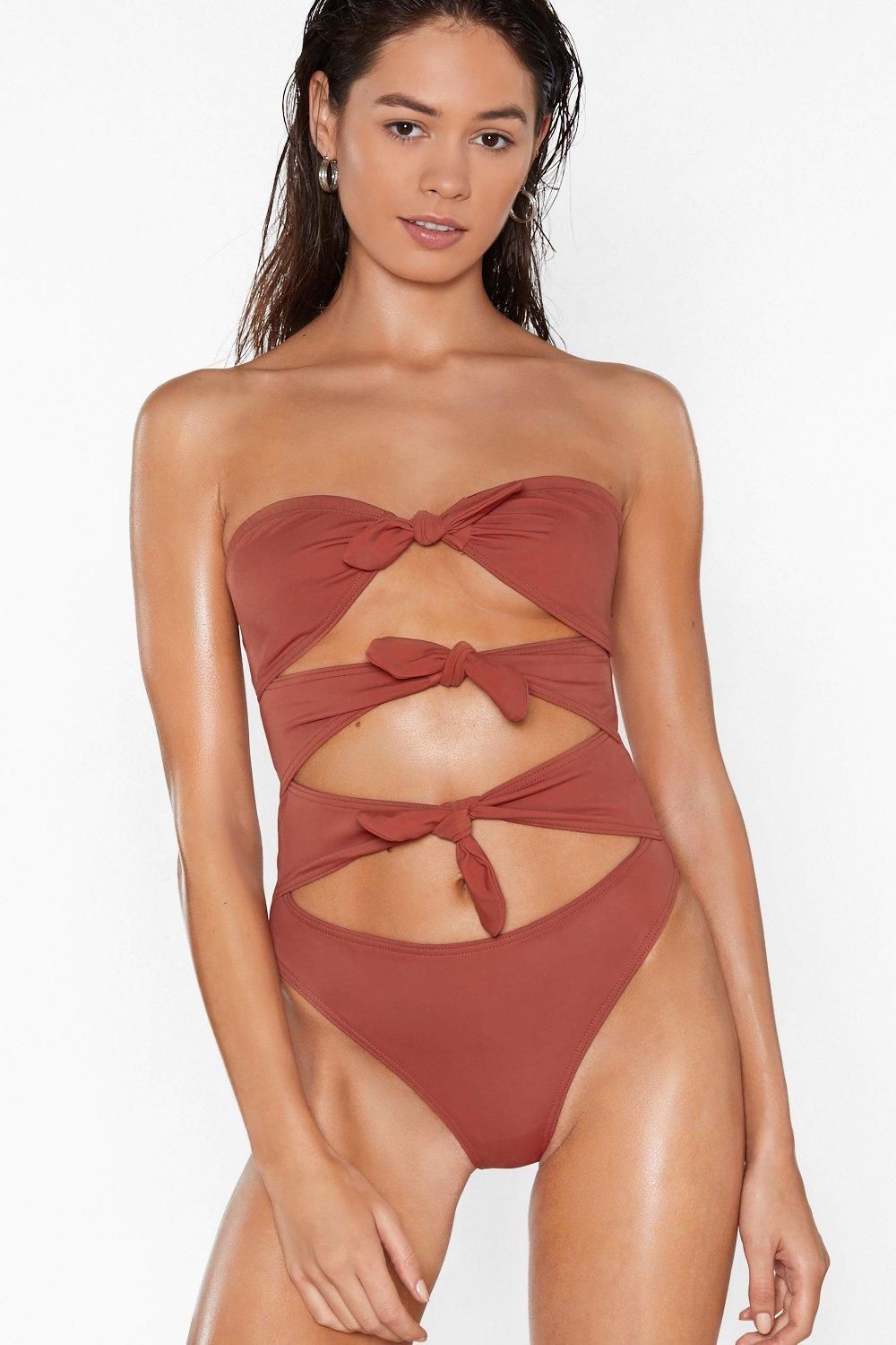 Tie Front Cut Out Swimsuit | Nasty Gal (US)