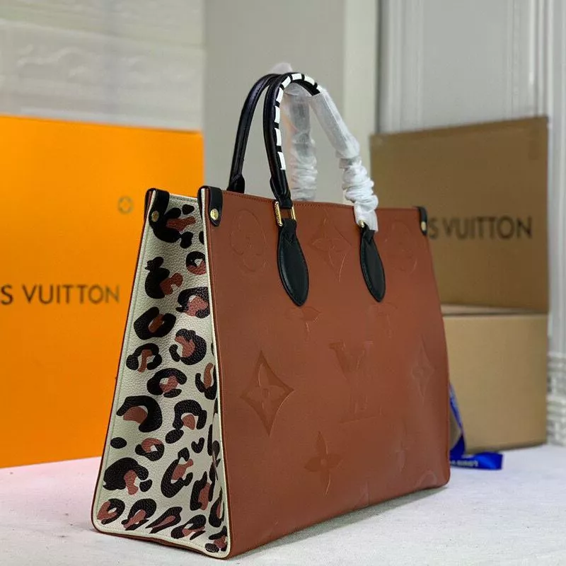 Louis Vuitton Neverfull MM Handbag Monogram Embossed And Leopard