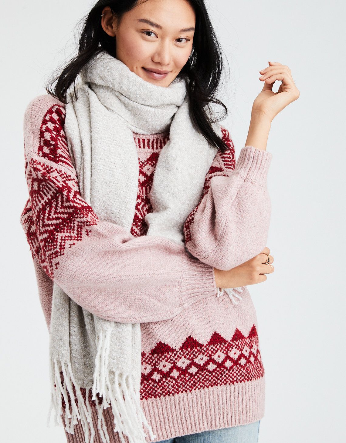 AEO Marl Boucle Blanket Scarf, Oatmeal Heather | American Eagle Outfitters (US & CA)
