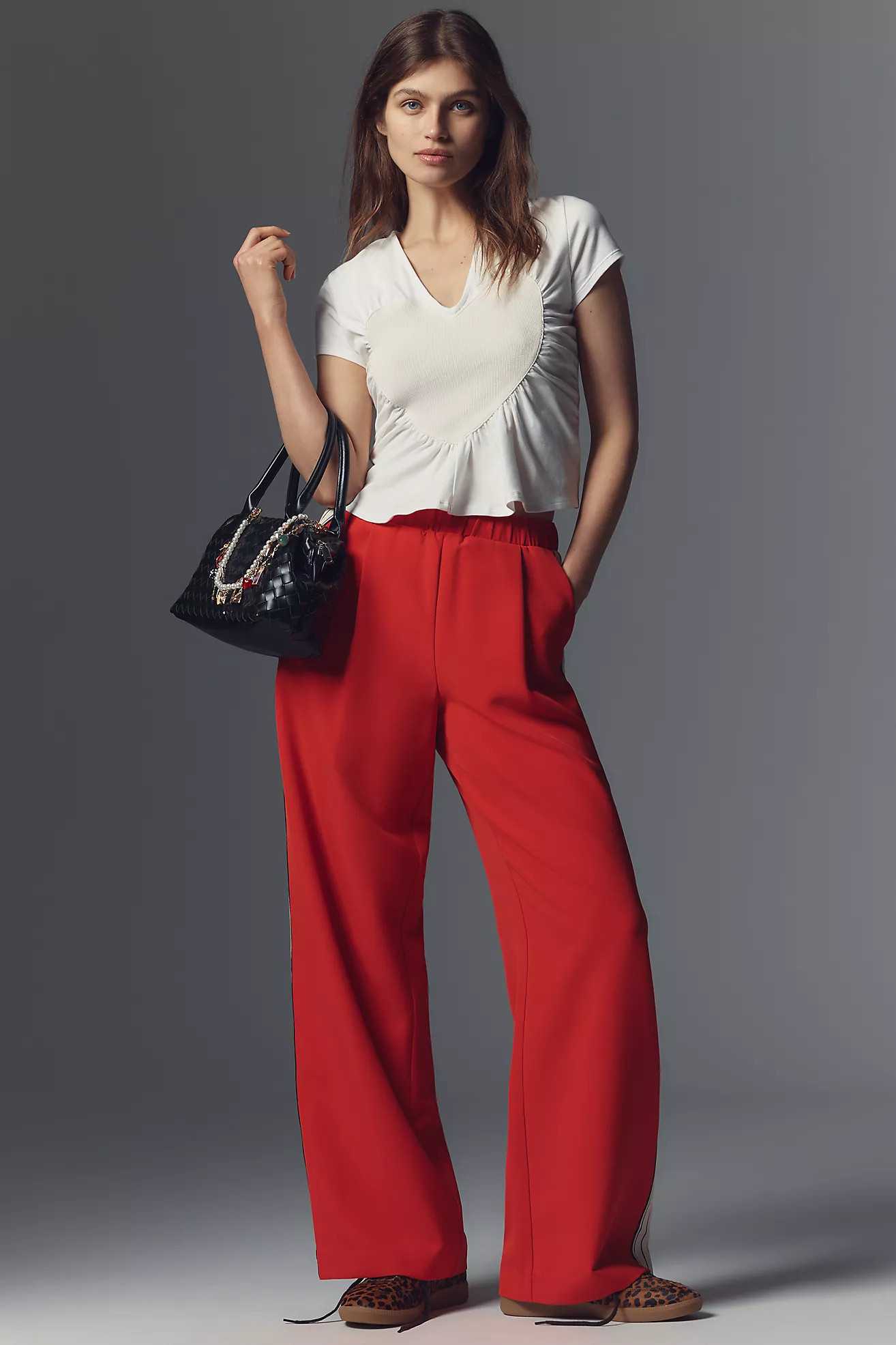 Maeve Heart Embellished V-Neck Tee | Anthropologie (US)