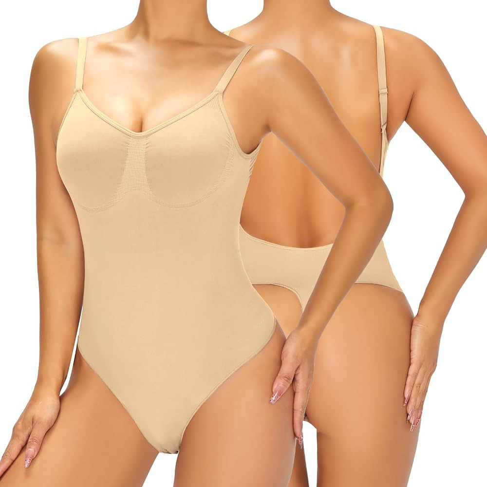 Backless Shapewear for Women, Slimming Thong Bodysuit, Seamless Low Back Waist Shaper | Amazon (US)