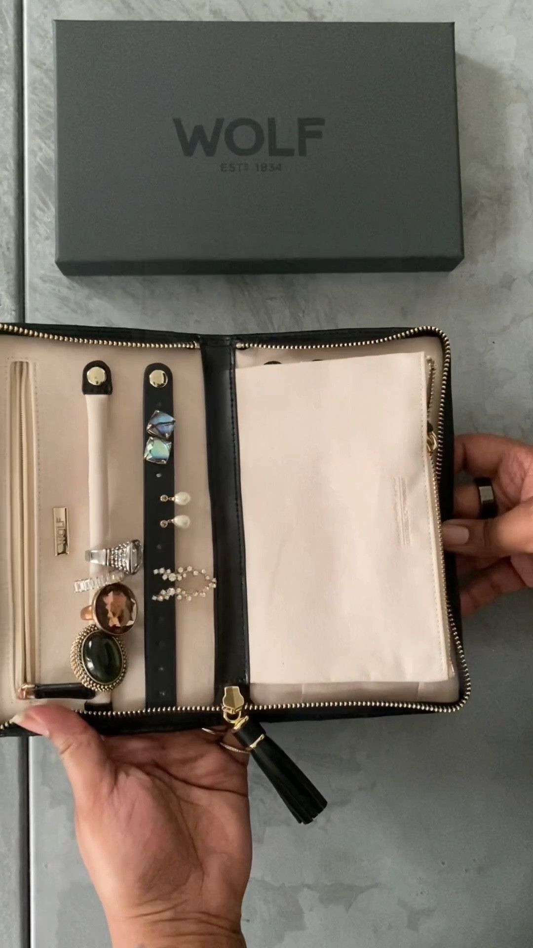 Your jewelry travels securely and in style with this quilted travel jewelry case by Wolf. It holds a ton of gems and keeps your metals from tarnishing! Small enough to fit in your purse and definitely in your carry-on.

#LTKTravel #LTKGiftGuide #LTKWatchNow