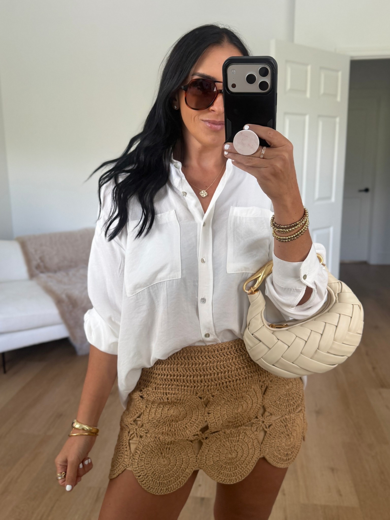 Simonmiller crochet beep beep mini skirt wearing size medium. Comes in 4 colors 

Linked a dupe more affordable option to this skirt in red. Use code houseofsequins30 