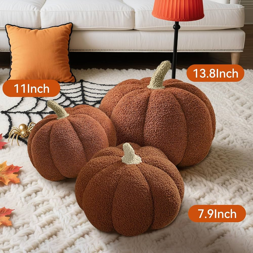 Pumpkin Pillows, Halloween Pumpkin Shaped Throw Pillow, 3D Plush Fall Cushion, Soft Sherpa Fleece... | Amazon (US)