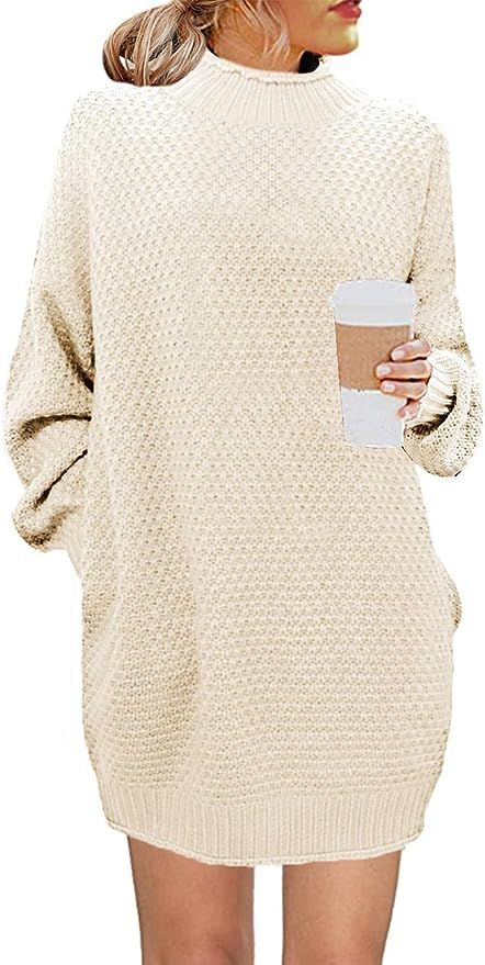 MEROKEETY Women's Turtleneck Long Sleeve Sweater Casual Loose Knit Sweater Dress | Amazon (US)