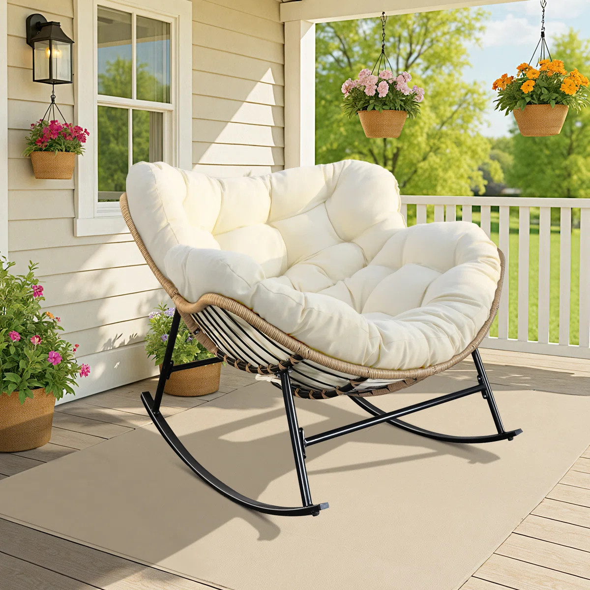Oversized Outdoor Rocking Papasan Chair with Cushion | Wayfair North America