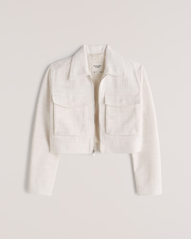 Cropped Tweed Shirt Jacket | Abercrombie & Fitch (US)