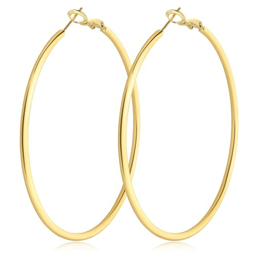 IDJEOABL Gold Hoop Earrings for Women Trendy Non Tarnish Medium Gold Hoops Thin 14K Gold Plated Hoop Earrings Lightweight 40mm | Amazon (US)