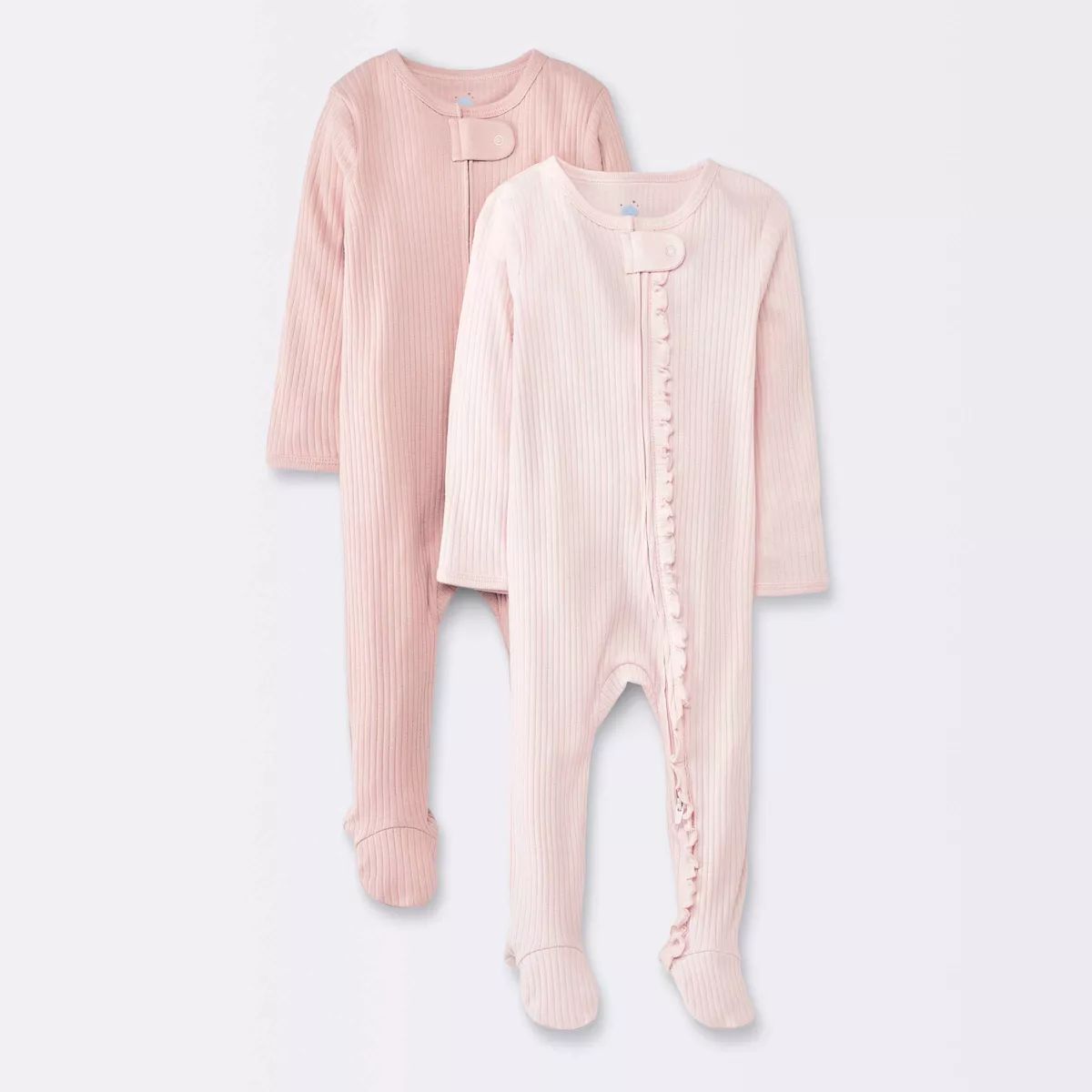 Baby Girls' 2pk Solid Wide Ribbed Sleep N' Play - Cloud Island™ Pink | Target