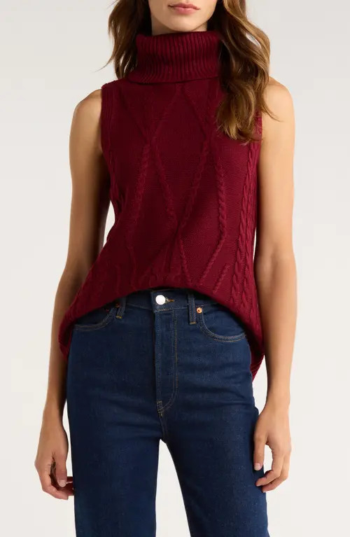 GIBSONLOOK Cable Stitch Sleeveless Turtleneck Sweater in Beet Red at Nordstrom, Size X-Large | Nordstrom