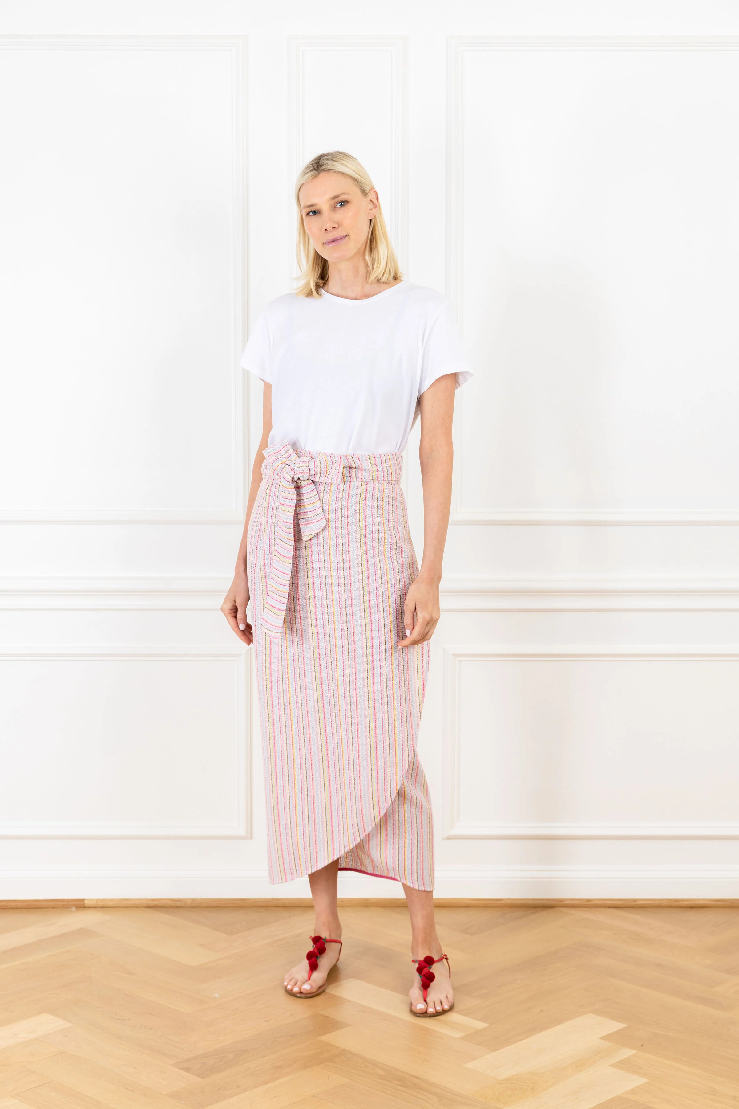 Soft-Hued Stripes Woven Maxi Wrap Skirt | La Vie Style House